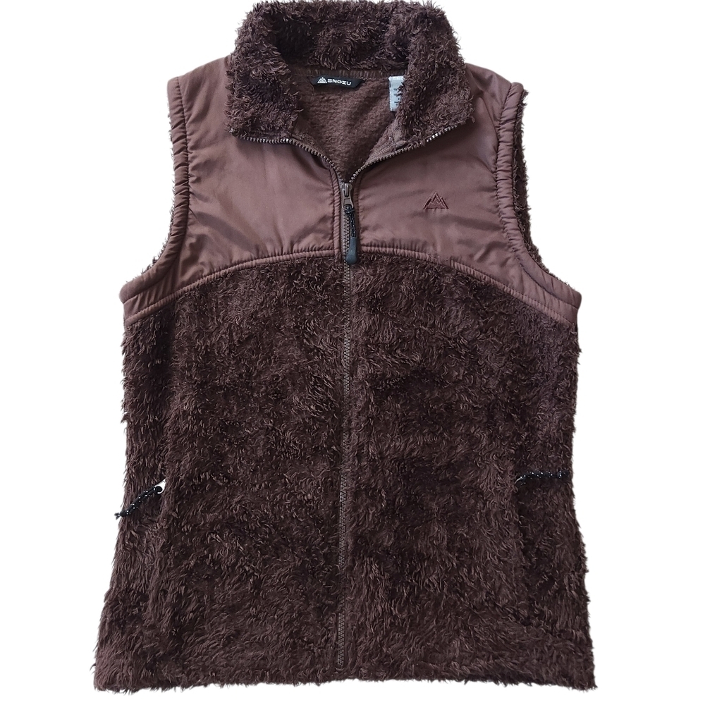 Snozu Brown Deep Pile Fuzzy Vest Sz L